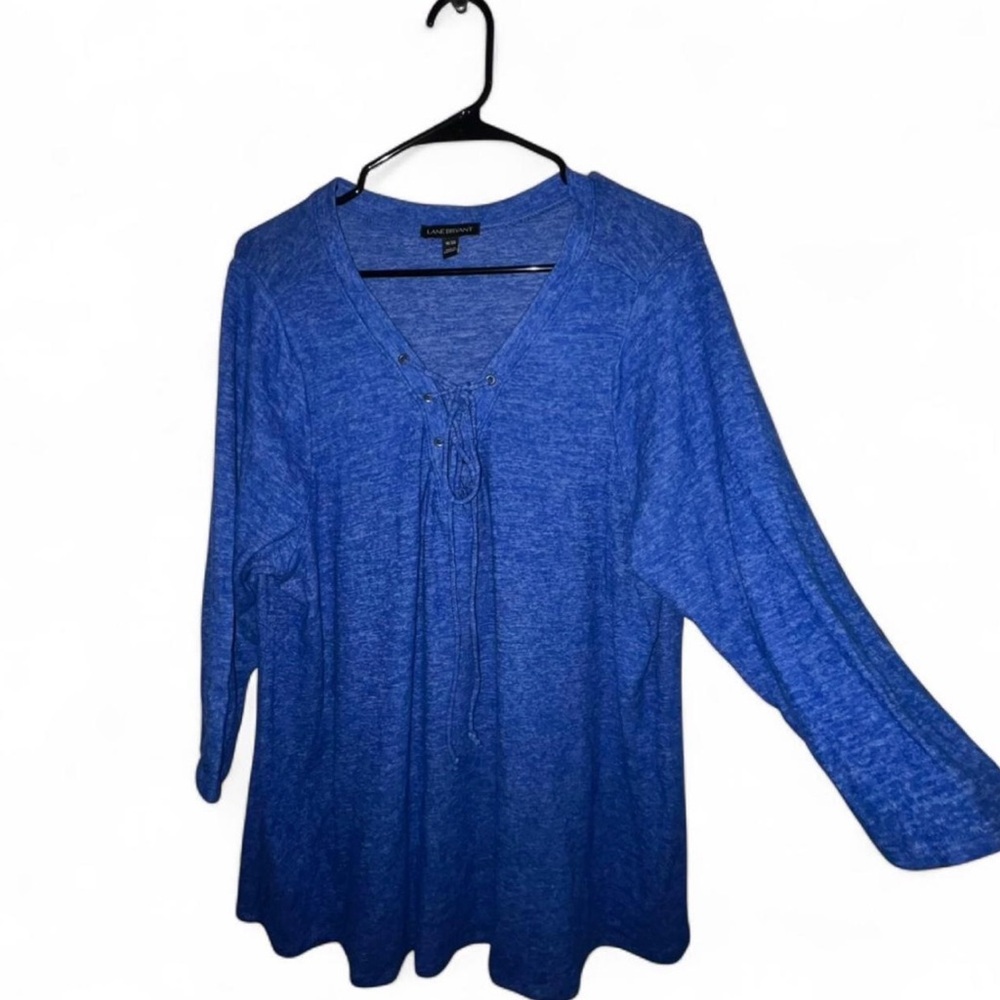 Lane Bryant Heather Blue V-Neck Long Sleeve Top